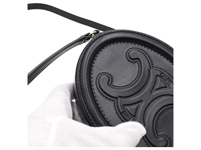 Céline Borsa a tracolla e borsa a spalla Tan Qui Triomphe Ovalpulse in pelle di vitello nera - vista 10