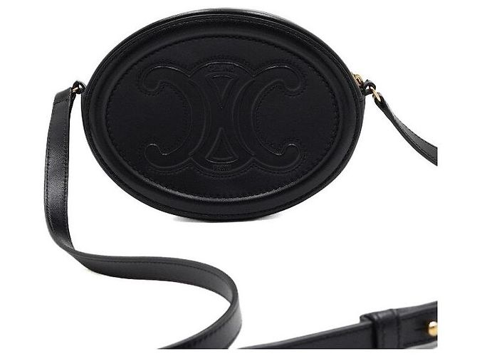 Céline Borsa a tracolla e borsa a spalla Tan Qui Triomphe Ovalpulse in pelle di vitello nera - vista 4
