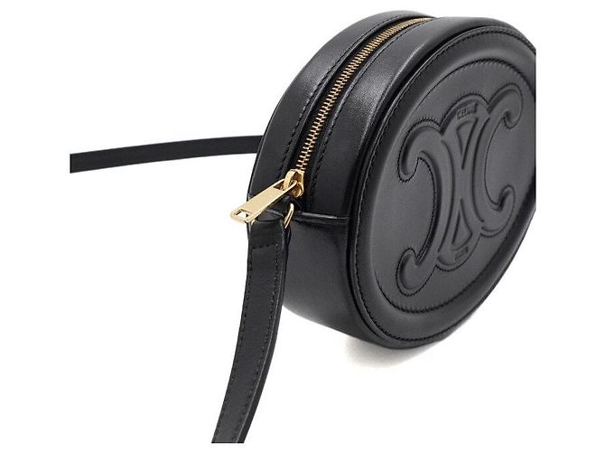 Céline Borsa a tracolla e borsa a spalla Tan Qui Triomphe Ovalpulse in pelle di vitello nera - vista 7