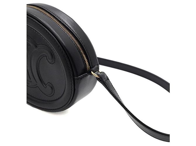 Céline Borsa a tracolla e borsa a spalla Tan Qui Triomphe Ovalpulse in pelle di vitello nera - vista 8