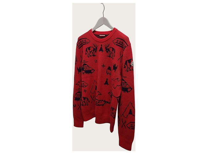 Moncler Strickpullover mit Rundhalsausschnitt im Ski-Alpin-Muster und rotem Logo - Ansicht 2