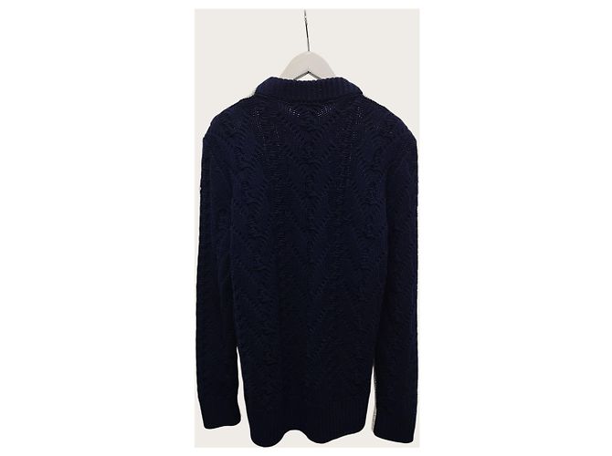 Moncler Navy Ivory Zweifarbiger Zopfstrickpullover mit Badge-Logo - Ansicht 4