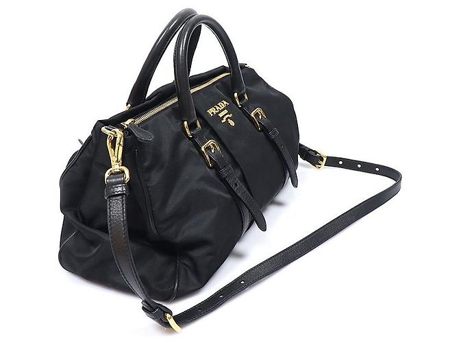 Prada Black Tessuto Nylon Soft Calfskin Lettering Logo - vista 3