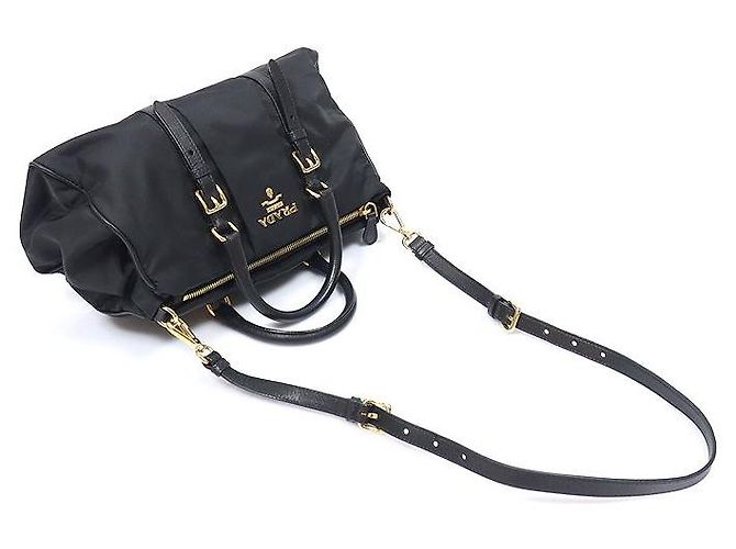 Prada Black Tessuto Nylon Soft Calfskin Lettering Logo - vista 4