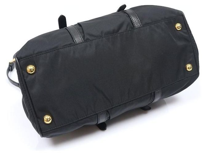 Prada Black Tessuto Nylon Soft Calfskin Lettering Logo - vista 5