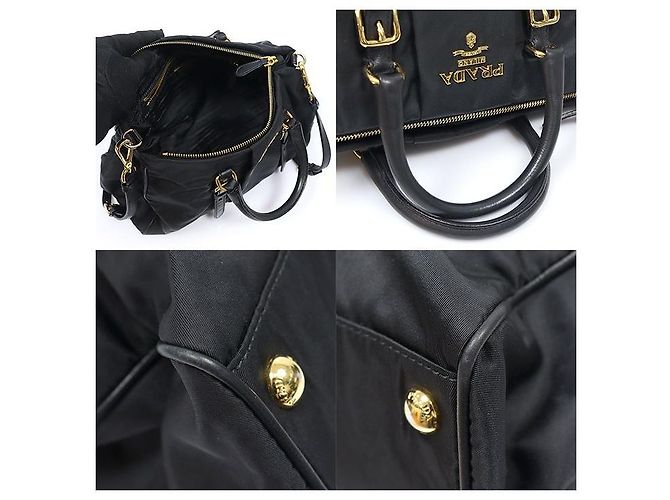 Prada Black Tessuto Nylon Soft Calfskin Lettering Logo - vista 6