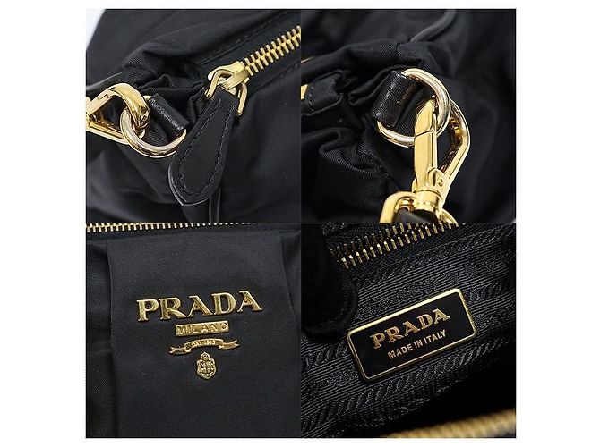 Prada Black Tessuto Nylon Soft Calfskin Lettering Logo - vista 7