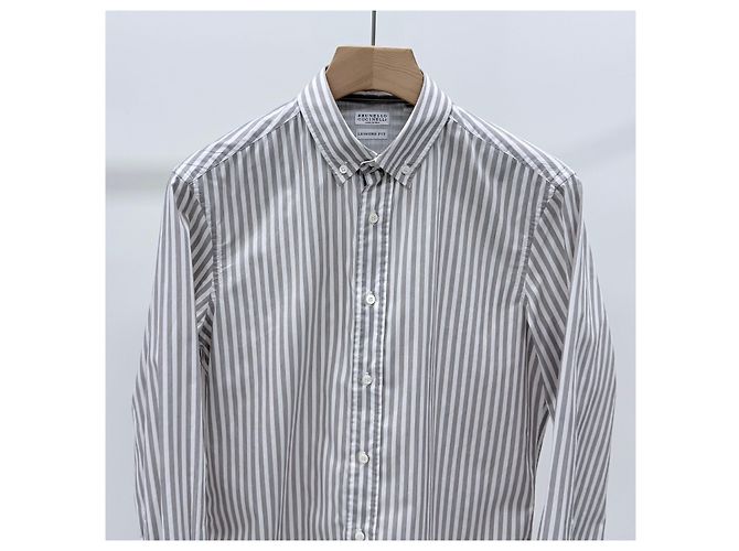 Brunello Cucinelli Camicia a maniche lunghe in cotone a righe - vista 2