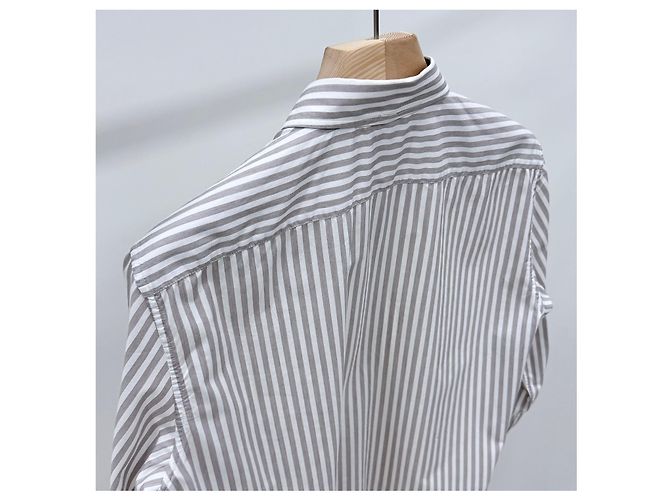 Brunello Cucinelli Camicia a maniche lunghe in cotone a righe - vista 5