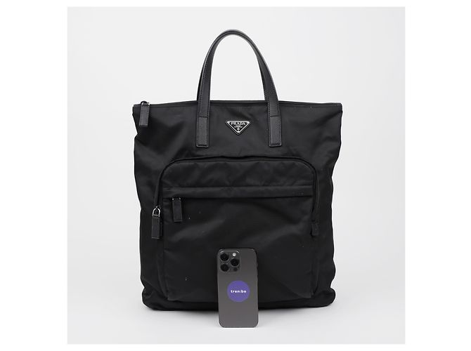 Prada Borsa Tote in Nylon e Pelle Saffiano Nera - vista 18