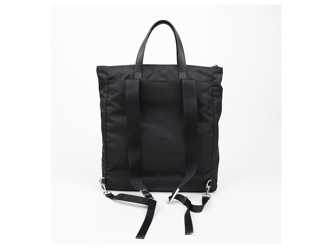 Prada Borsa Tote in Nylon e Pelle Saffiano Nera - vista 7