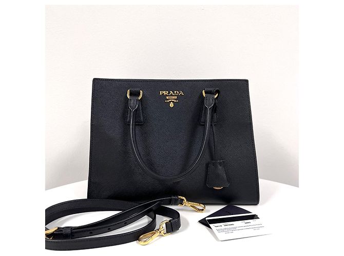 Prada Borsa Tote Saffiano Borsa a Tracolla Nera - vista 2
