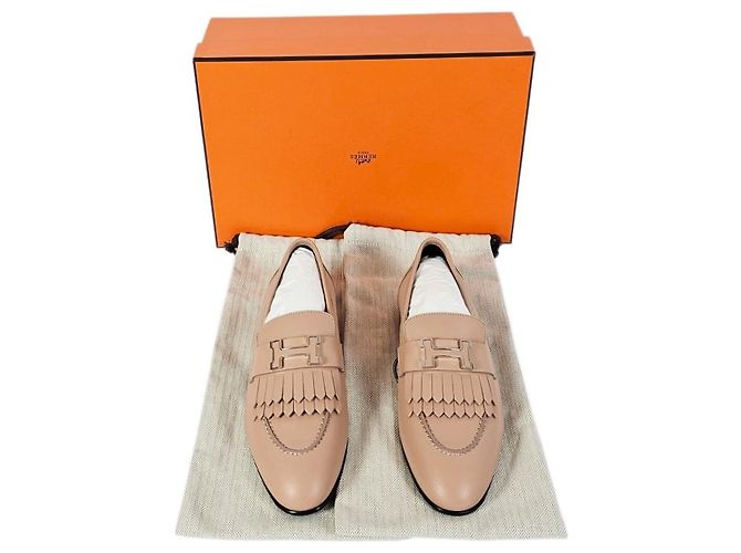 Hermès Mocassini da donna con fibbia e frange Beige Perlino - vista 13