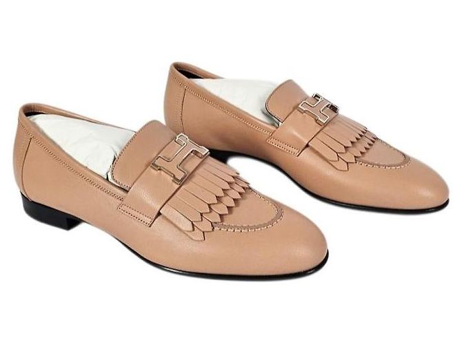 Hermès Mocassini da donna con fibbia e frange Beige Perlino - vista 8