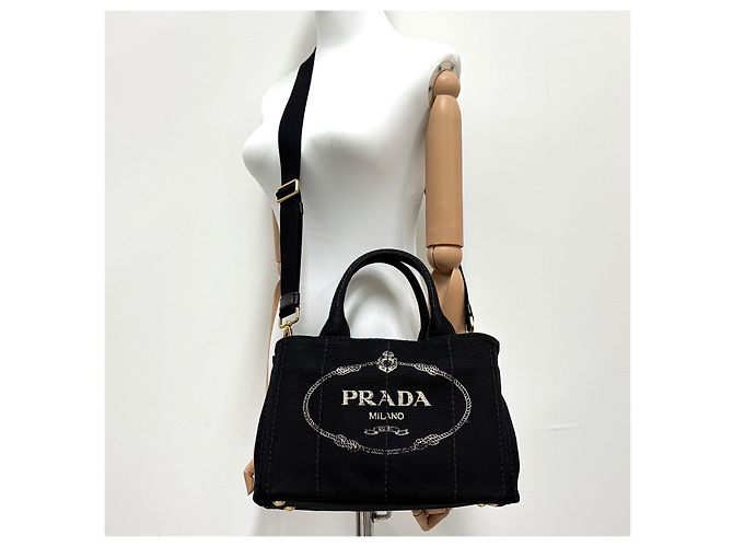Prada Borsa Tote in Tela Borsa a Spalla Nera - vista 2
