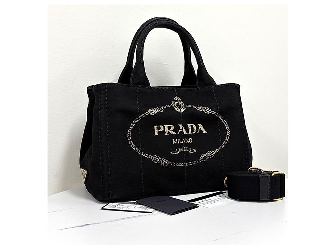 Prada Borsa Tote in Tela Borsa a Spalla Nera - vista 3