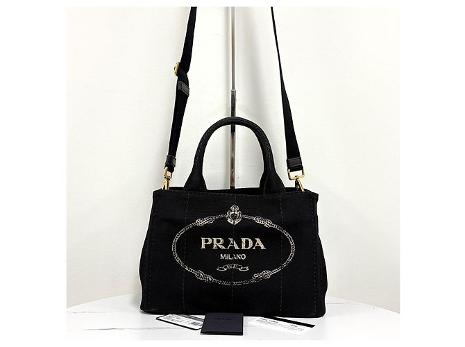Prada Borsa Tote in Tela Borsa a Spalla Nera - vista 5