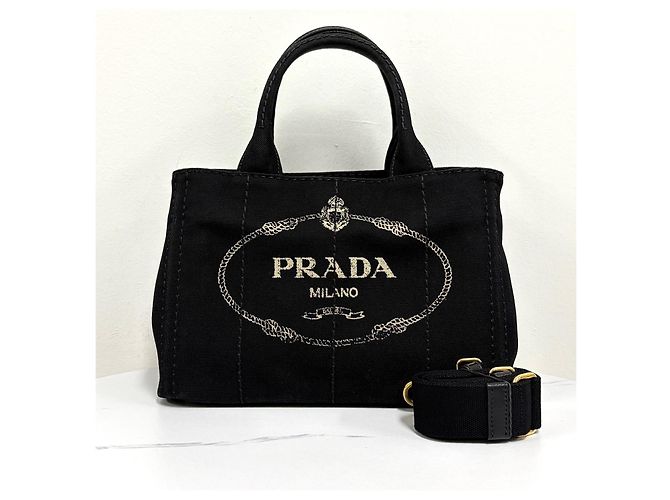 Prada Borsa Tote in Tela Borsa a Spalla Nera - vista 6