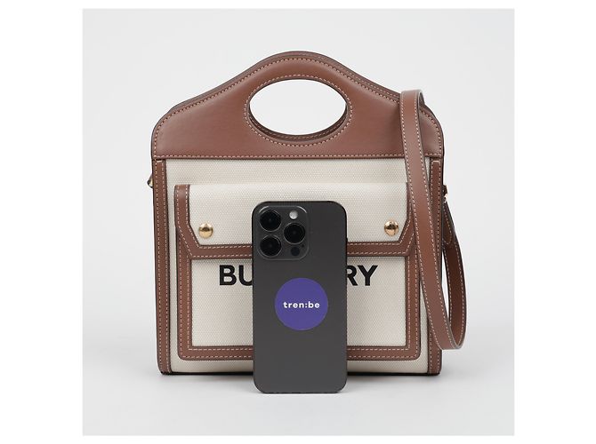 Burberry Mini-Canvas-Ledertote aus zwei Farben - Ansicht 16