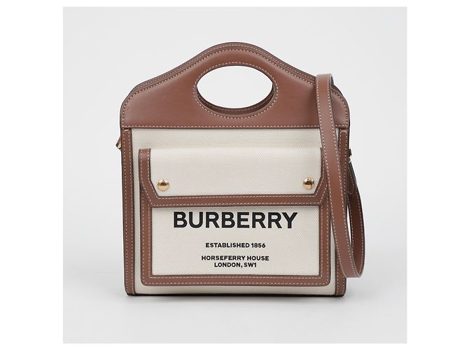 Burberry Mini-Canvas-Ledertote aus zwei Farben - Ansicht 2