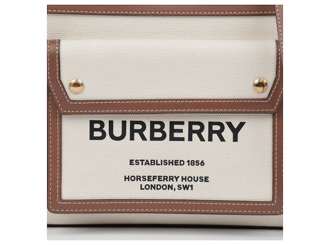 Burberry Mini-Canvas-Ledertote aus zwei Farben - Ansicht 3