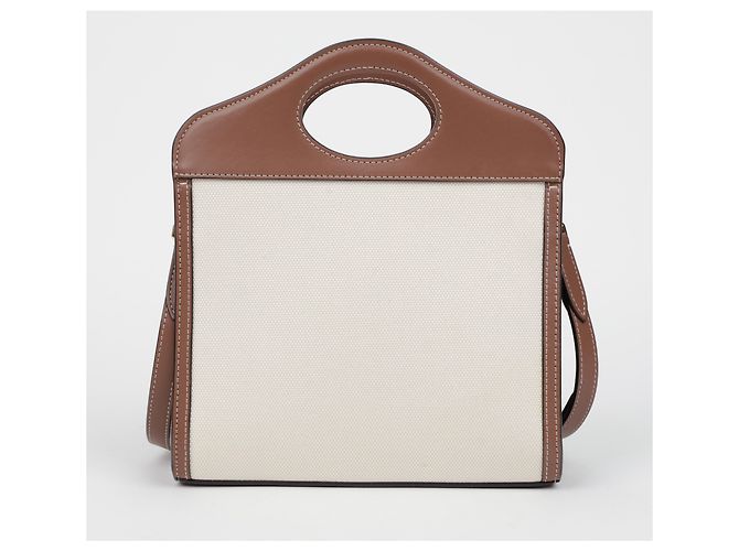 Burberry Mini-Canvas-Ledertote aus zwei Farben - Ansicht 4