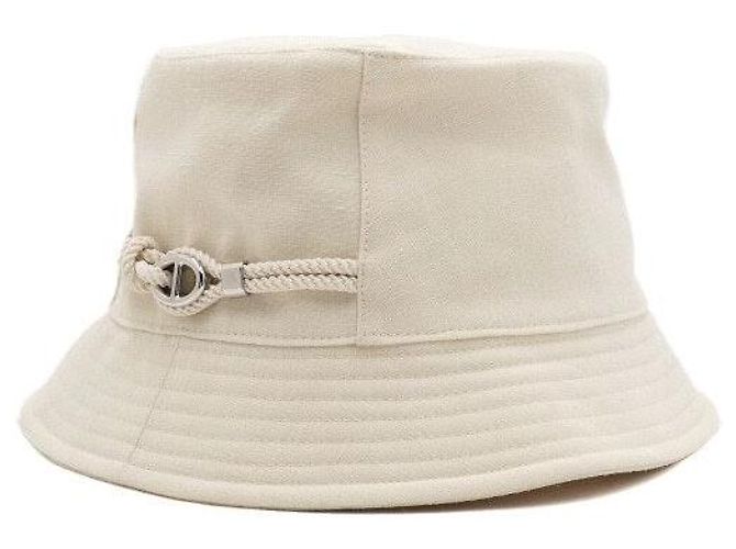 Hermès Cappello a secchiello in lino bianco con dettaglio in palladio - vista 2