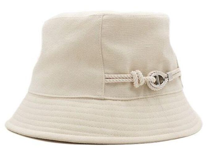 Hermès Cappello a secchiello in lino bianco con dettaglio in palladio - vista 3