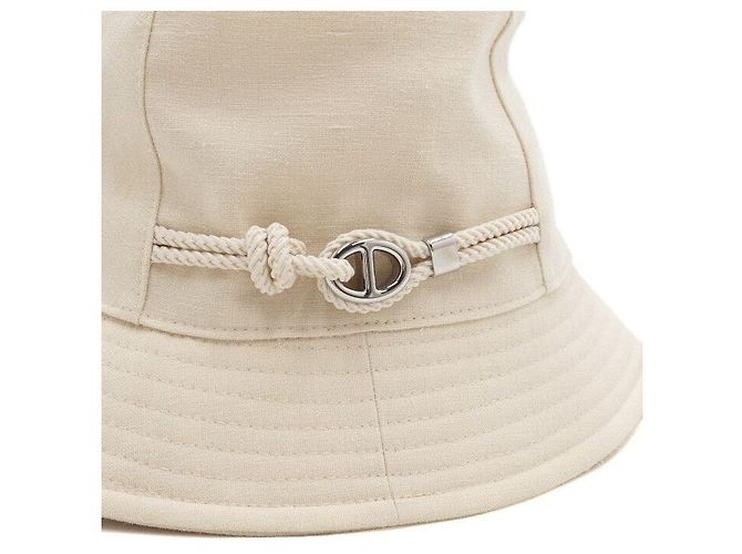 Hermès Cappello a secchiello in lino bianco con dettaglio in palladio - vista 4