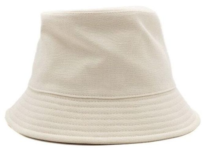 Hermès Cappello a secchiello in lino bianco con dettaglio in palladio - vista 5