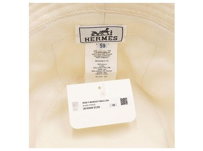 Hermès Cappello a secchiello in lino bianco con dettaglio in palladio - vista 6