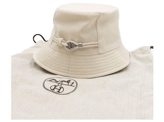 Hermès Cappello a secchiello in lino bianco con dettaglio in palladio - vista 7