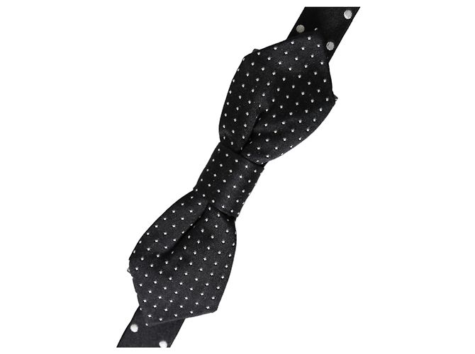 Dolce & Gabbana Papillon regolabile da uomo in seta a pois grigio scuro - vista 2