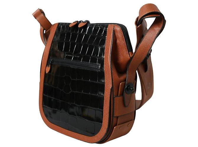 Balenciaga Borsa a tracolla verticale in pelle esotica nero e marrone - vista 2