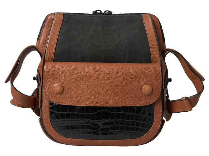 Balenciaga Borsa a tracolla verticale in pelle esotica nero e marrone - vista 3