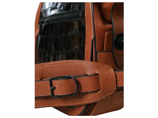 Balenciaga Borsa a tracolla verticale in pelle esotica nero e marrone - vista 5