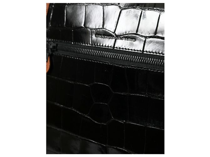 Balenciaga Borsa a tracolla verticale in pelle esotica nero e marrone - vista 6