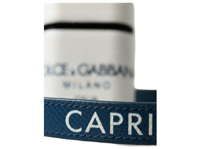 Dolce & Gabbana Capa para Airpods em couro de bezerro branco e azul com logo e alça - vista 2