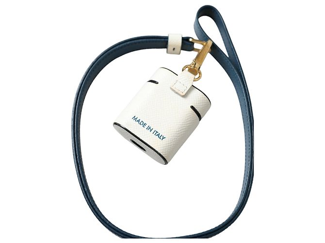 Dolce & Gabbana Capa para Airpods em couro de bezerro branco e azul com logo e alça - vista 4