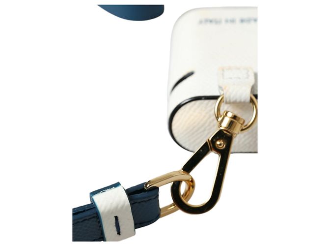 Dolce & Gabbana Capa para Airpods em couro de bezerro branco e azul com logo e alça - vista 6