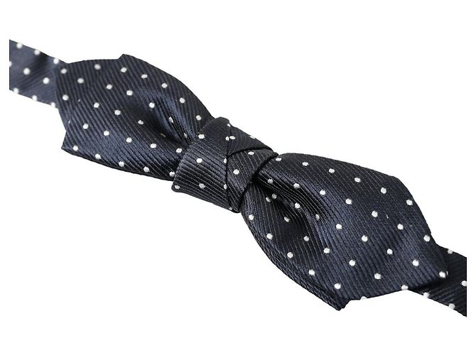 Dolce & Gabbana Papillon regolabile da uomo in seta a pois blu - vista 2