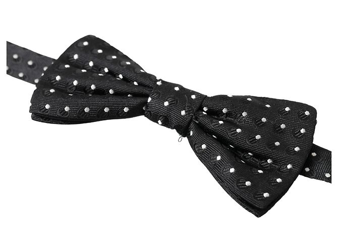 Dolce & Gabbana Papillon regolabile in seta a pois neri da uomo - vista 2