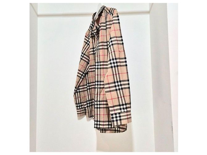 Camicia Burberry a quadri beige in cotone - vista 2