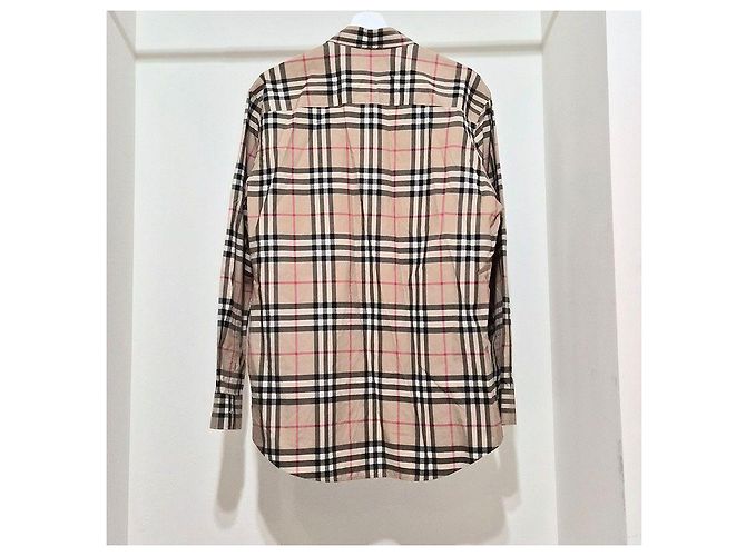 Camicia Burberry a quadri beige in cotone - vista 3