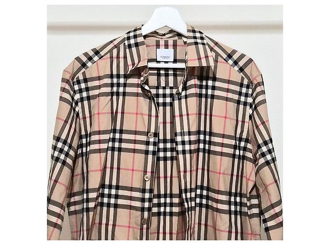 Camicia Burberry a quadri beige in cotone - vista 4