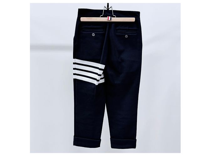 Thom Browne Calças de algodão para mulher com alça diagonal Navy - vista 2