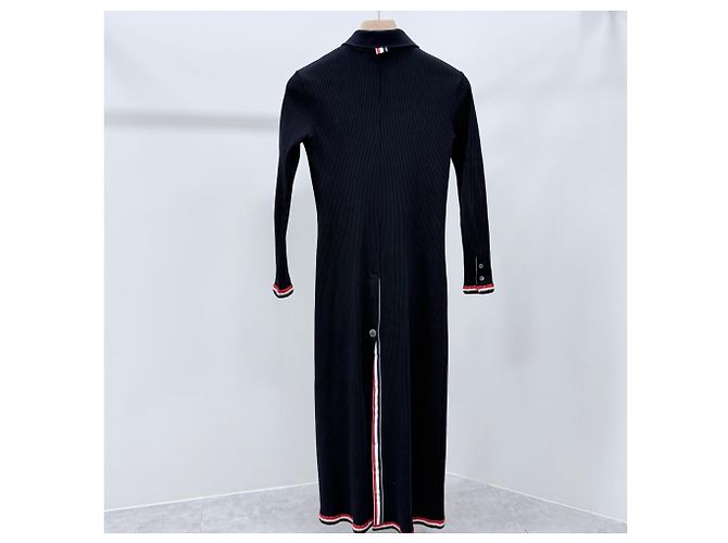 Thom Browne Abito lungo in cotone da donna Navy - vista 4