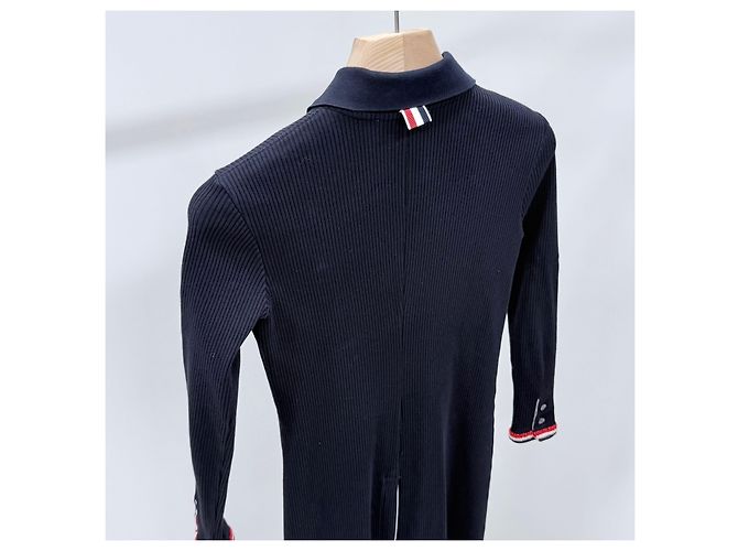 Thom Browne Abito lungo in cotone da donna Navy - vista 5
