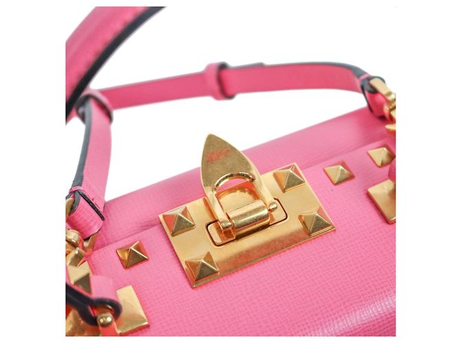 Valentino Borsa Tote Rockstud Box in pelle rosa - vista 10