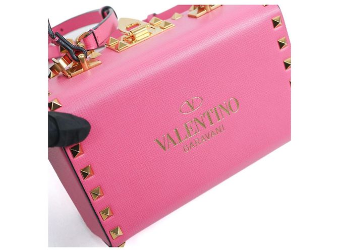 Valentino Borsa Tote Rockstud Box in pelle rosa - vista 9